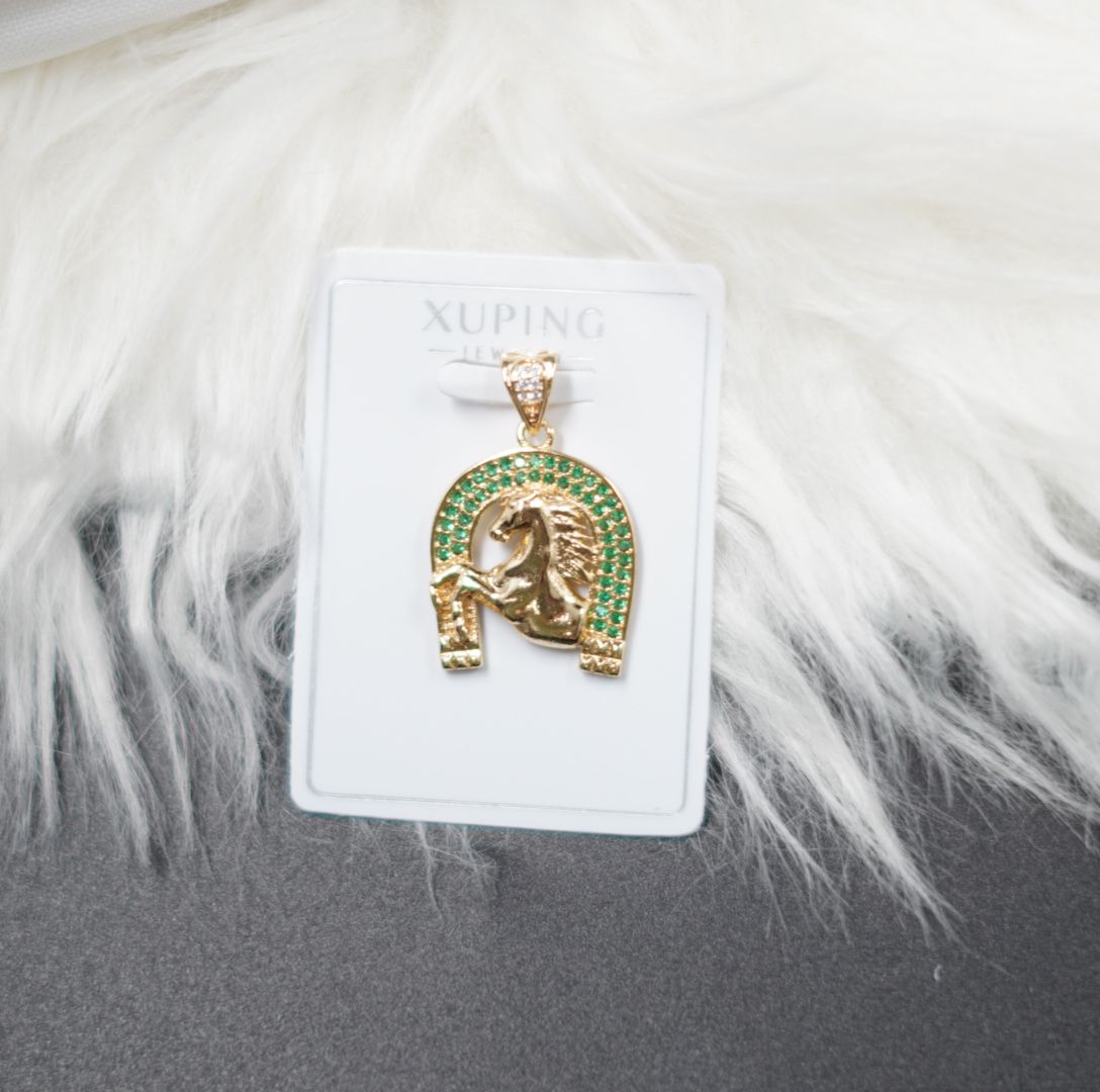 Miniatura 3 de DIJE CABALLO DORADO PIEDRAS VERDES